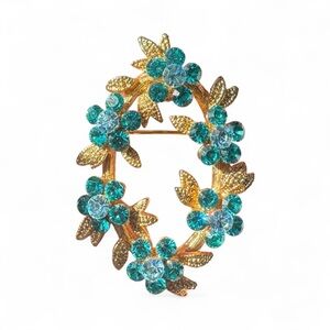 Elegant Gold and Blue Floral Brooch or Pendant